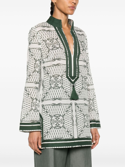 Shop Tory Burch Printed Cotton Tunic In White