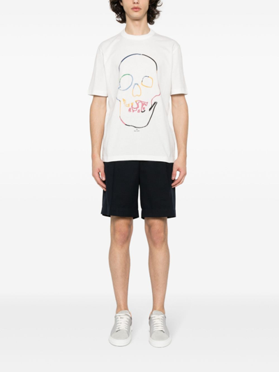 Shop Ps By Paul Smith Linear Skull Print Cotton T-shirt In White