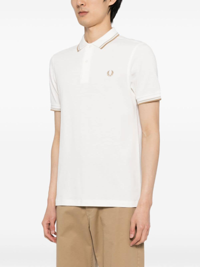 Shop Fred Perry Logo Cotton Polo Shirt In White