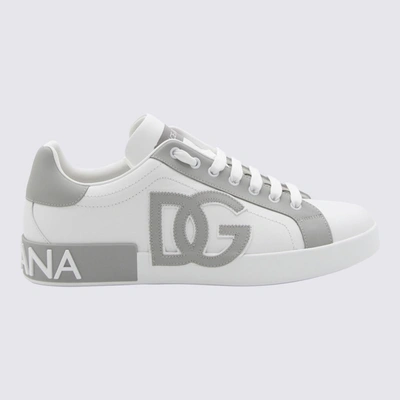 Shop Dolce & Gabbana White And Grey Leather Sneakers