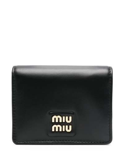 Shop Miu Miu Logo-lettering Bi-fold Wallet In Nero