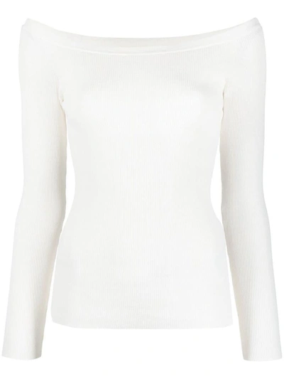 Shop P.a.r.o.s.h . Fine Ribbed Off-shoulder Top In Panna