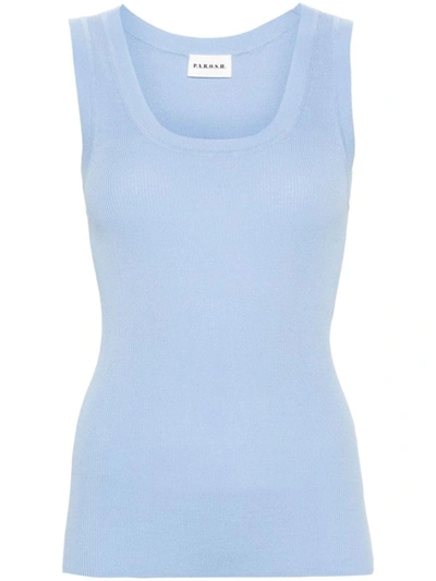 Shop P.a.r.o.s.h . Ribbed-knit Tank Top In Azzurro Polvere