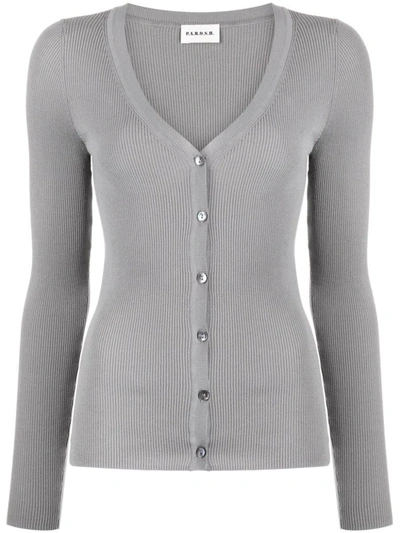 Shop P.a.r.o.s.h . V-neck Ribbed Cardigan In Grey