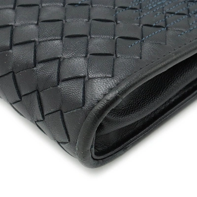 Shop Bottega Veneta Navy Leather Clutch Bag ()