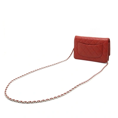Pre-owned Chanel Wallet On Chain Red Leather Wallet  ()