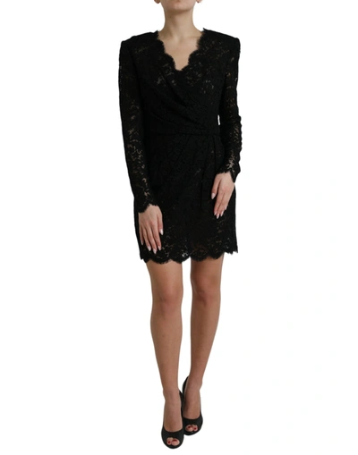 Shop Dolce & Gabbana Black Bodycon Lace Cotton Sheath Mini Dress