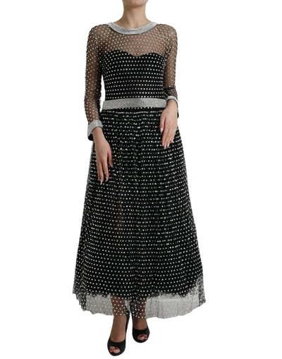 Shop Dolce & Gabbana Black Crystal Embellished A-line Gown Dress
