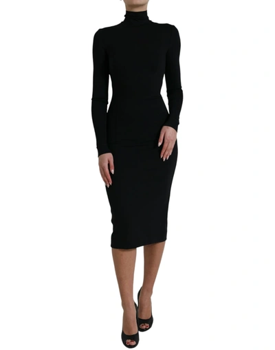 Shop Dolce & Gabbana Black Long Sleeve Turtleneck Bodycon Dress