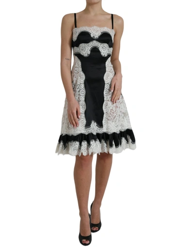Dolce & Gabbana Black White Lace See Through A-line Sleeveless Dress