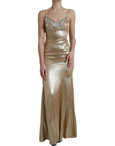Shop Dolce & Gabbana Metallic Gold Crystal Embellished Gown Dress