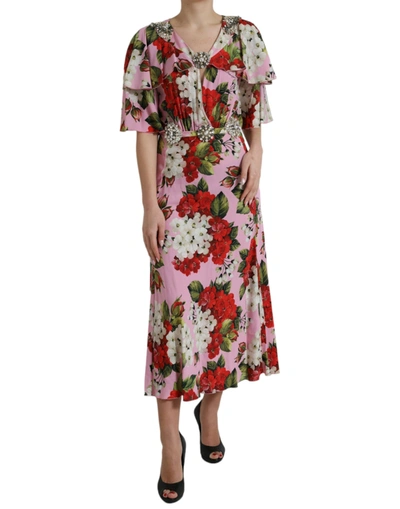 Shop Dolce & Gabbana Multicolor Floral Crystal Embellished A-line Dress