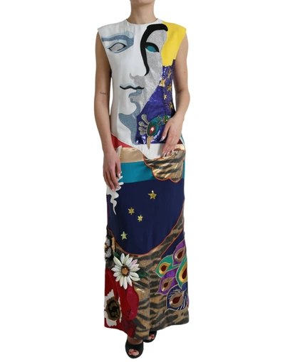 Shop Dolce & Gabbana Multicolor Patchwork Sheath Long Gown Dress