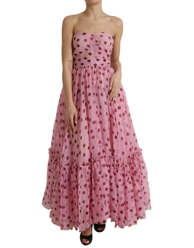 Shop Dolce & Gabbana Pink Polka Dots A-line Strapless Gown Dress
