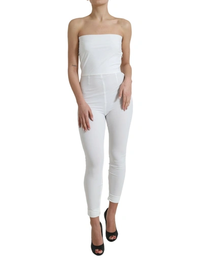 Shop Dolce & Gabbana White Nylon Strapless Bodycon Jumpsuit Dress