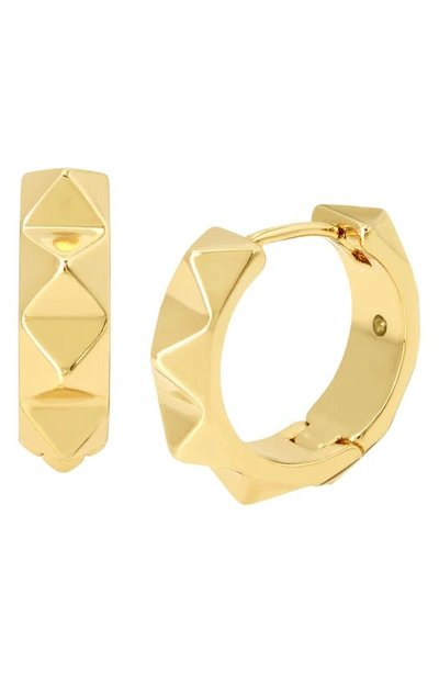 Shop Allsaints Pyramid Stud Mini Huggie Hoop Earrings In Gold