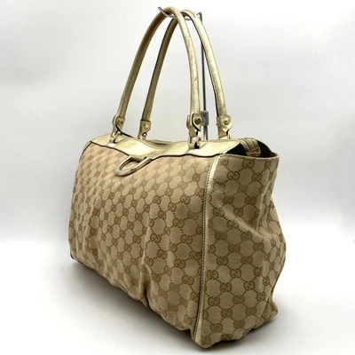 Shop Gucci Abbey Beige Canvas Tote Bag ()
