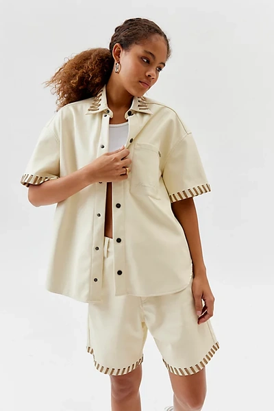 Shop Honor The Gift Faux Leather Button-down Shirt In Tan, Women's At Urban Outfitters