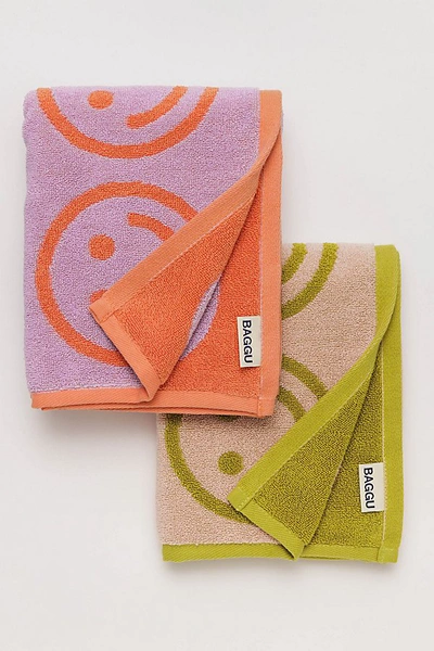 Shop Baggu Reversible Hand Towel Set In Happy Lilac Ochre At Urban Outfitters