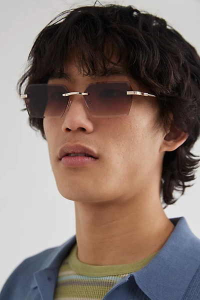 Shop Urban Outfitters Drew Rimless Hex Sunglasses In Brown, Men's At