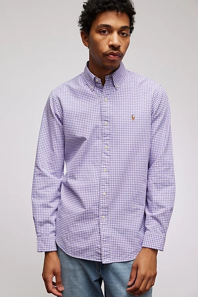 Shop Polo Ralph Lauren Gingham Oxford Button-down Shirt Top In Plum, Men's At Urban Outfitters