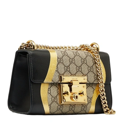 Shop Gucci Padlock Brown Canvas Shoulder Bag ()
