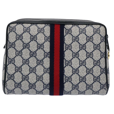 Shop Gucci Sherry Navy Canvas Clutch Bag ()
