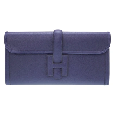 Shop Hermes Hermès Jige Purple Leather Clutch Bag ()