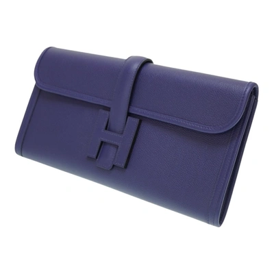 Shop Hermes Hermès Jige Purple Leather Clutch Bag ()