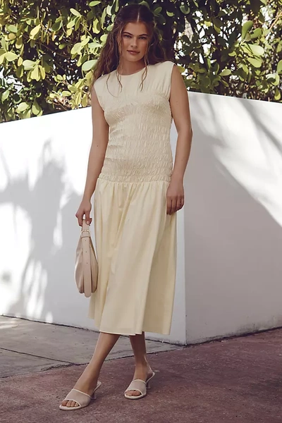 Shop Mare Mare X Anthropologie Sleeveless Smocked Midi Dress In Yellow