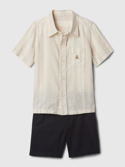 Shop Gap Baby Linen-cotton Outfit Set In Khaki Stripe