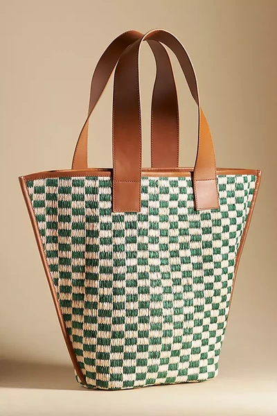 Shop By Anthropologie Raffia Checkered Angular Tote In Multicolor