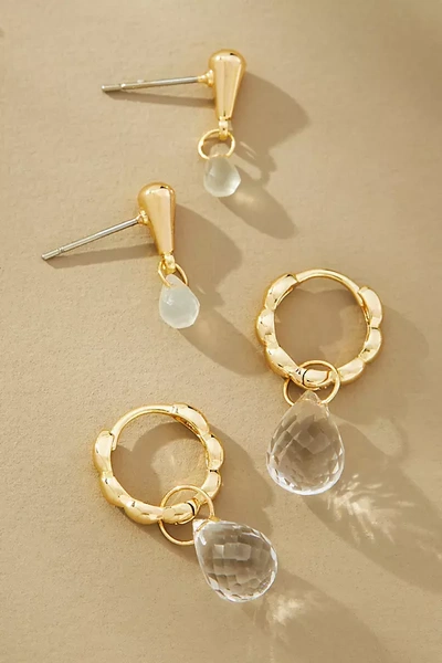 Shop By Anthropologie Stone Drop Huggie Hoop Earrings, Set Of 2 In Clear