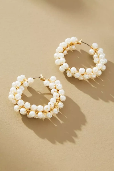 Shop By Anthropologie Clustered Pearl Hoop Earrings In White