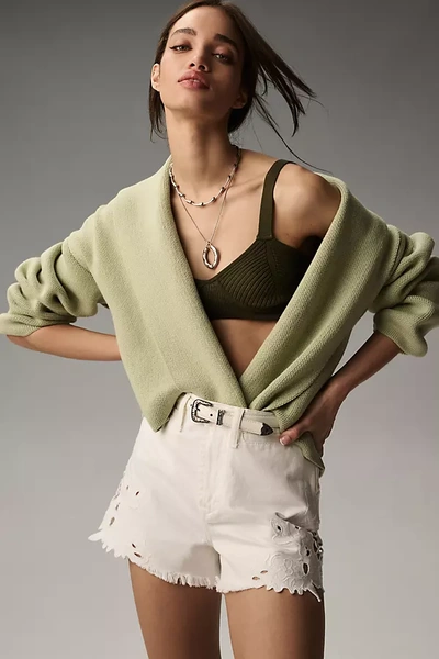 Shop By Anthropologie The Mariel Cropped Cardigan Sweater In Green