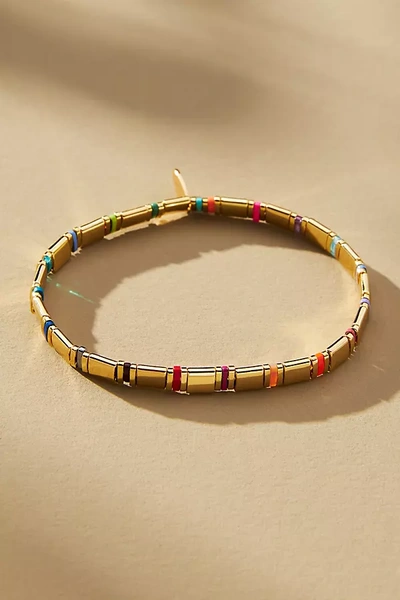 Shop Anthropologie Colorful Beaded Chicklet Bracelet In Gold