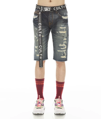 Shop Cult Of Individuality-men Rocker Short Japanese Selvage Ridged W/ Belt In Tarvick In Blue