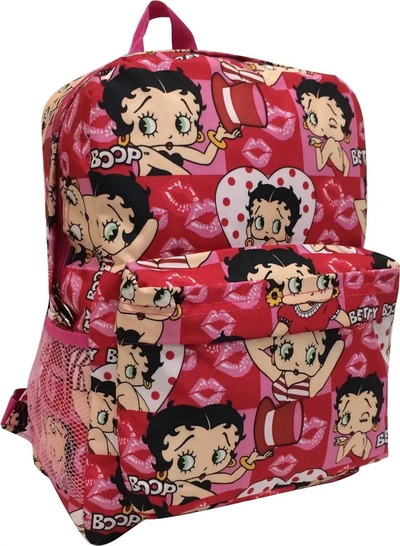 Shop Betty Boop Women's Microfiber Large Backpack In Pink/red With Kisses In Multi