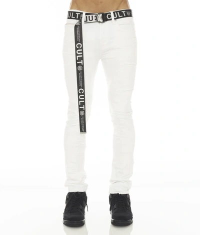 Shop Cult Of Individuality Punk Super Skinny Stretch /w Belt In White Grundge