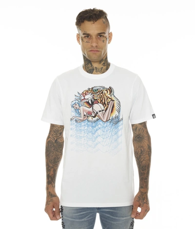 Shop Cult Of Individuality-men T-shirt Short Sleeve Crew Neck Tee"lucky Bastard Tiger" In White