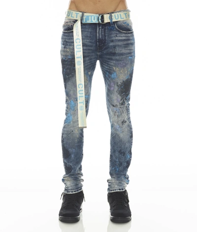 Shop Cult Of Individuality Punk Super Skinny Stretch W/baby Blue Belt In Abstract