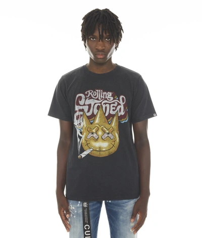 Shop Cult Of Individuality-men Short Sleeve Crew Neck Tee "rolling Stoned" In Black/ac Dc Wash