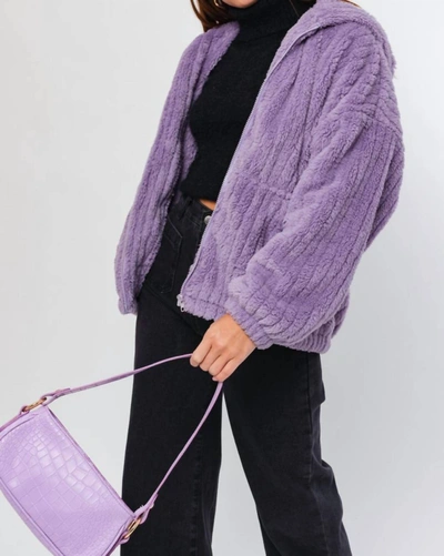Shop Le Lis Fleece Hoodie Jacket In Lavender In Purple