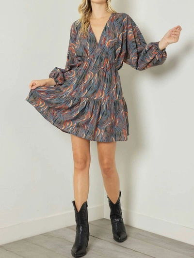 Shop Entro Long Sleeve Mini Dress In Charcoal Flame Print In Multi