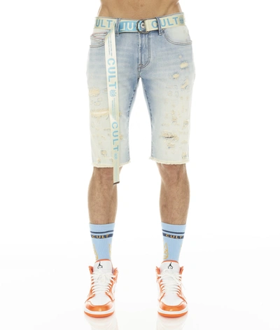 Cult Of Individuality-men Rocker Short Stretch W/ Belt In Scars In Blue