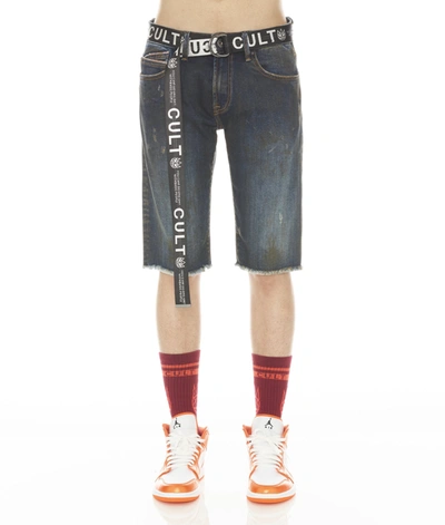 Cult Of Individuality-men Rocker Mens Short Stretch W/ Belt In Tidal In Blue