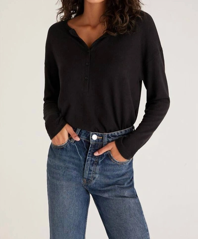 Shop Z Supply Kaia Marled Henley Top In Black