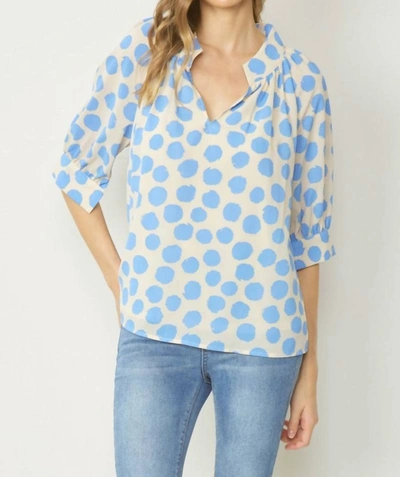 Shop Entro Polka Dot V-neckline Blouse In Cream /blue In Multi