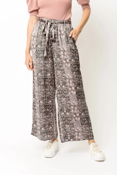 Shop Mystree Floral Print Satin Wide Leg Pants In Charcoal In Pink
