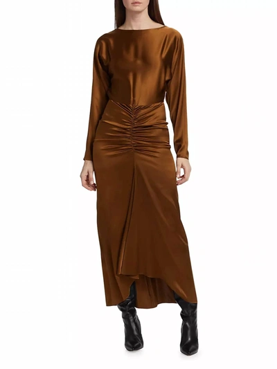 Shop Veronica Beard Sabri Stretch Silk Maxi Dress In Dark Ochre In Multi